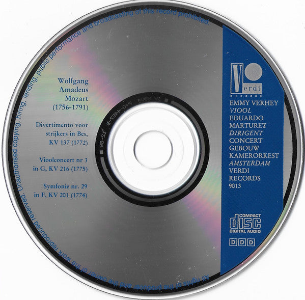 Wolfgang Amadeus Mozart, Emmy Verhey, Concertgebouw Chamber Orchestra, Eduardo Marturet : Divertimento K 137 / Violinconcerto K 216 / Symphony K 201 (CD, Album)