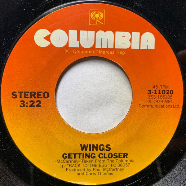 Wings (2) : Getting Closer (7", Single, Styrene, CSM)