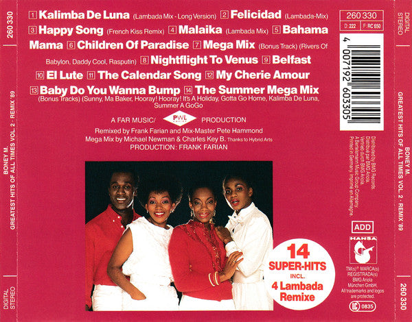 Boney M. : Greatest Hits Of All Times - Remix '89 • Volume II (CD, Album, Comp)