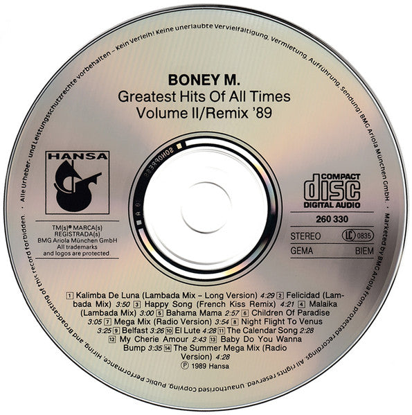 Boney M. : Greatest Hits Of All Times - Remix '89 • Volume II (CD, Album, Comp)