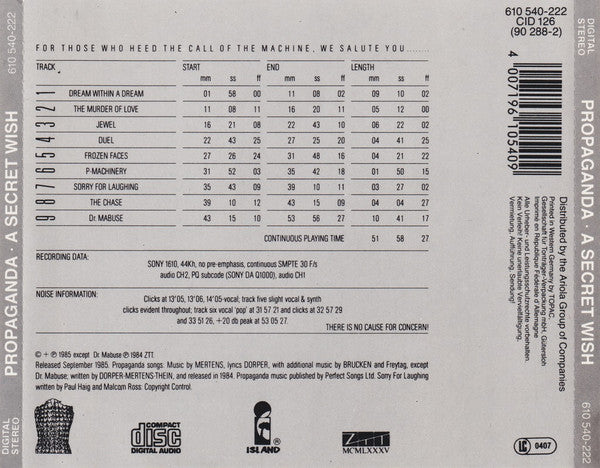 Propaganda : A Secret Wish (CD, Album)