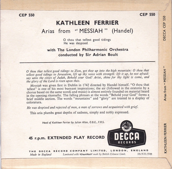 Kathleen Ferrier : Arias From Messiah (7",  Pu)
