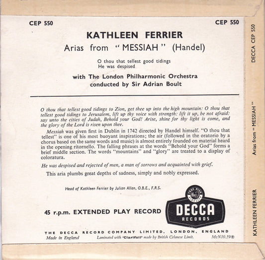 Kathleen Ferrier : Arias From Messiah (7",  Pu)