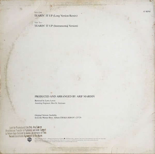 Chaka Khan : Tearin' It Up (12", Maxi)