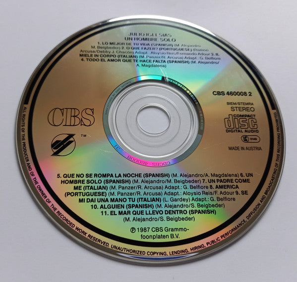 Julio Iglesias : Un Hombre Solo (CD, Album, S/Edition)