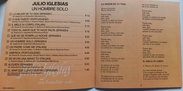 Julio Iglesias : Un Hombre Solo (CD, Album, S/Edition)
