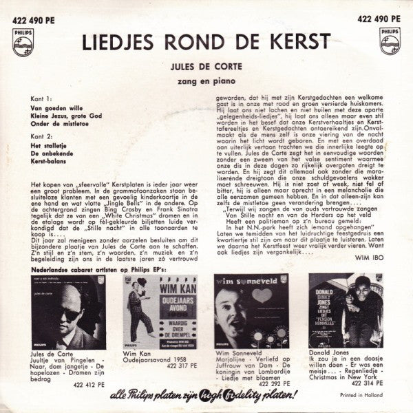 Jules de Corte : Liedjes Rond De Kerst (7", EP, Pus)