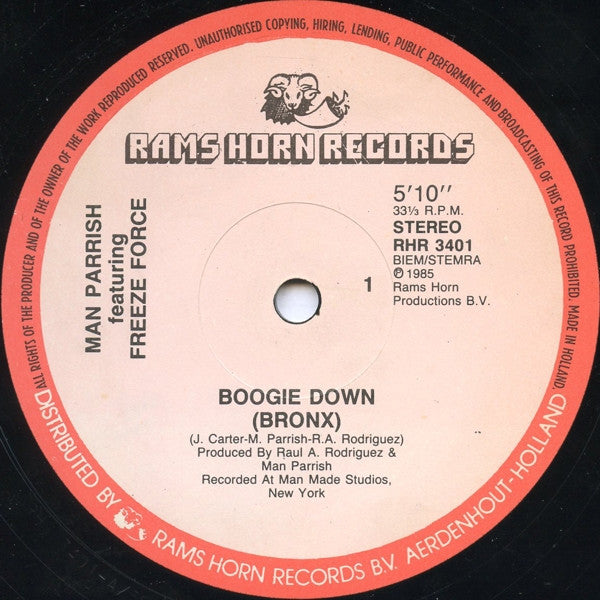 Man Parrish Featuring Freeze Force : Boogie Down (Bronx) (12", Single)