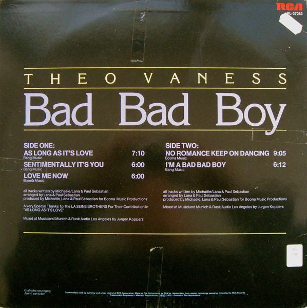 Theo Vaness : Bad Bad Boy (LP, Album)