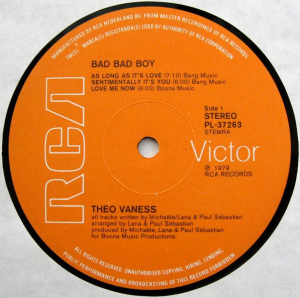 Theo Vaness : Bad Bad Boy (LP, Album)