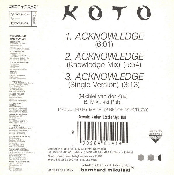 Koto (2) : Acknowledge (CD, Maxi, Bla)