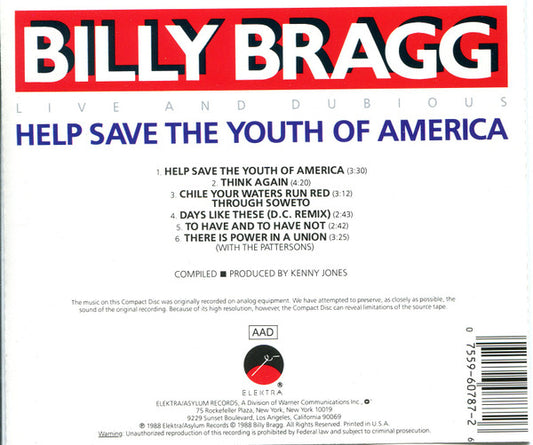 Billy Bragg : Help Save The Youth Of America EP: Live And Dubious (CD, EP)