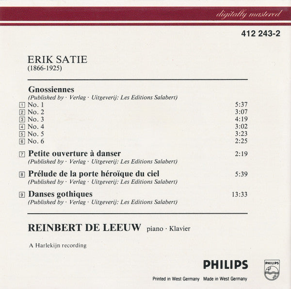Erik Satie • Reinbert de Leeuw : Early Piano Works = Frühe Klavierstücke = Œuvres De Jeunesse Pour Piano Vol./Folge 1 (CD, Album, RE)
