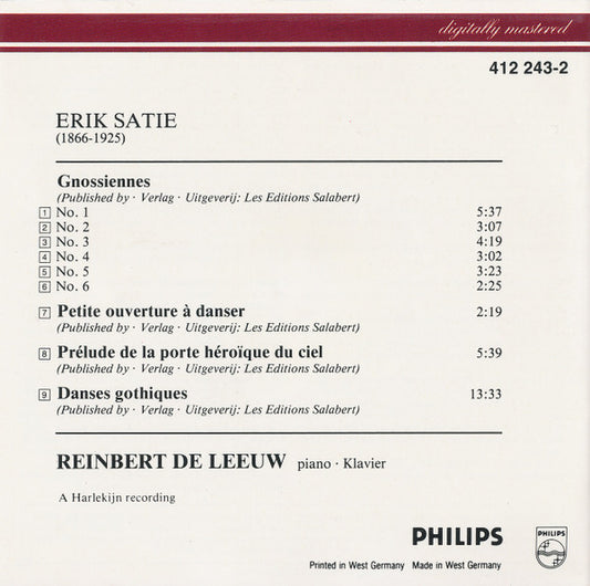 Erik Satie • Reinbert de Leeuw : Early Piano Works = Frühe Klavierstücke = Œuvres De Jeunesse Pour Piano Vol./Folge 1 (CD, Album, RE)