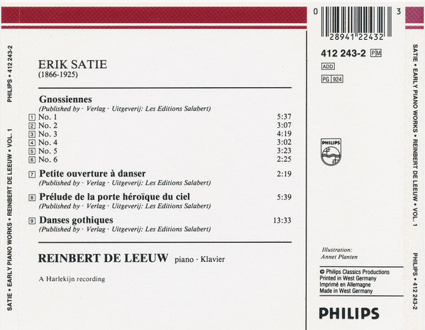 Erik Satie • Reinbert de Leeuw : Early Piano Works = Frühe Klavierstücke = Œuvres De Jeunesse Pour Piano Vol./Folge 1 (CD, Album, RE)