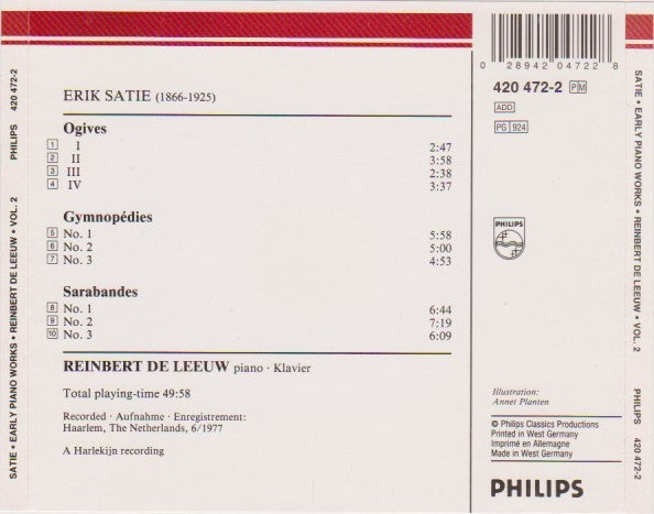 Erik Satie • Reinbert de Leeuw : Early Piano Works = Frühe Klavierstücke = Œuvres De Jeunesse Pour Piano Vol./Folge 2 (CD, Album, RE)