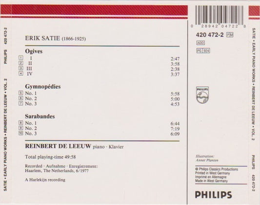 Erik Satie • Reinbert de Leeuw : Early Piano Works = Frühe Klavierstücke = Œuvres De Jeunesse Pour Piano Vol./Folge 2 (CD, Album, RE)