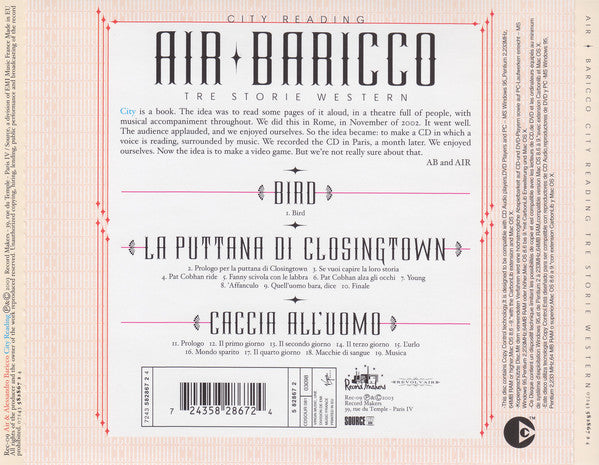 AIR + Alessandro Baricco : City Reading (CD, Album, Copy Prot.)