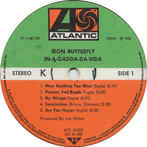 Iron Butterfly : In-A-Gadda-Da-Vida (LP, Album, RP)