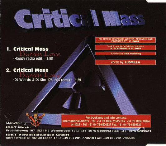 Critical Mass : Burnin Love (CD, Single)