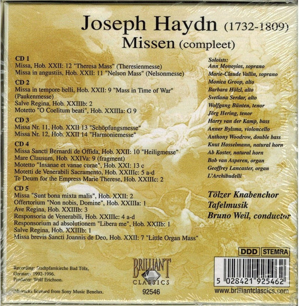 Joseph Haydn - Tölzer Knabenchor, Tafelmusik Baroque Orchestra, Bruno Weil : Missen (Compleet) (5xCD, Album + Box)
