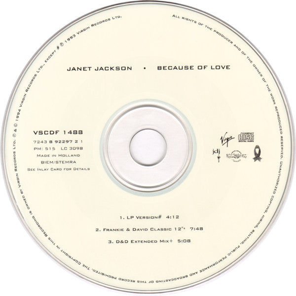 Janet Jackson : Because Of Love (CD, Maxi)