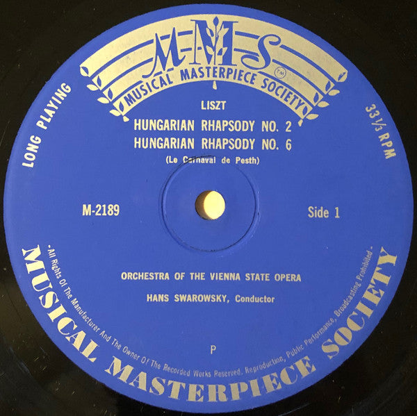 Franz Liszt, Orchester Der Wiener Staatsoper, Hans Swarowsky : Ungarische Rhapsodien Nr. 1, 2, 3 Und 6 (LP)