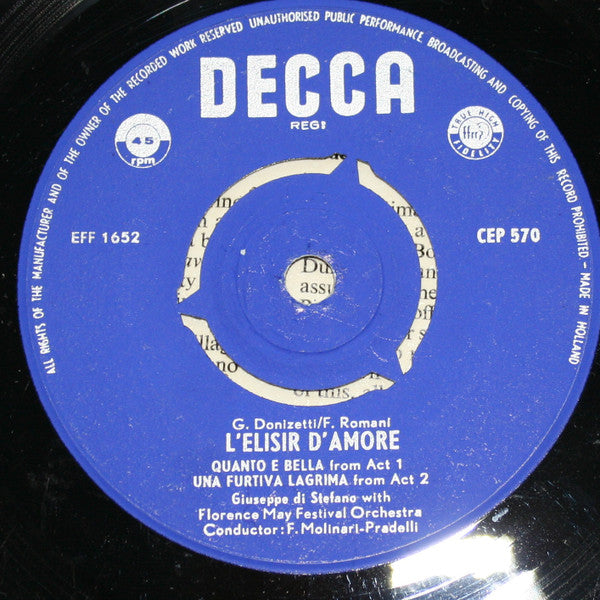 Gaetano Donizetti - Giuseppe di Stefano And Hilde Güden : L'Elisir D'Amore (7", EP, Mono)