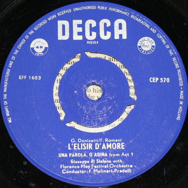 Gaetano Donizetti - Giuseppe di Stefano And Hilde Güden : L'Elisir D'Amore (7", EP, Mono)