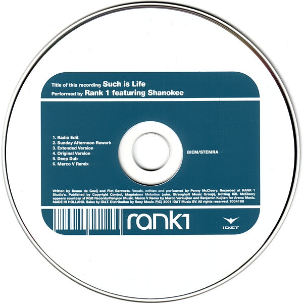 Rank 1 Featuring Shanokee : Such Is Life (CD, Maxi)