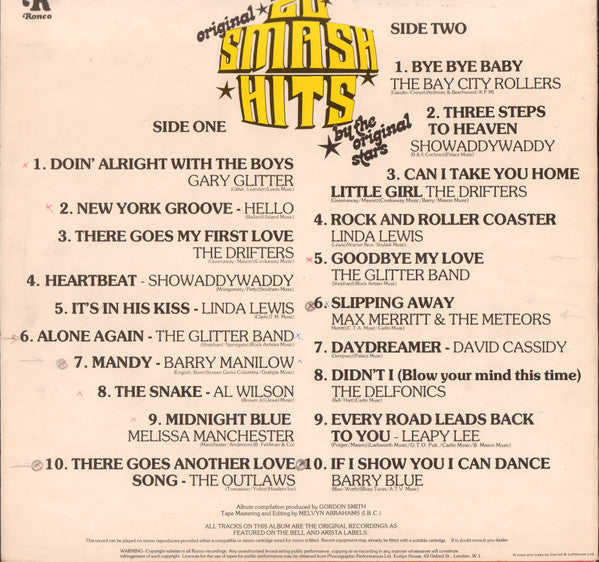 Various : 20 Original Smash Hits (By The Original Stars) (LP, Comp)