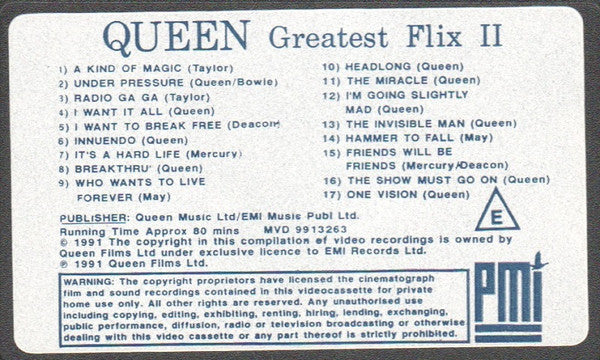 Queen : Greatest Flix II (VHS, Comp, PAL, SECAM)
