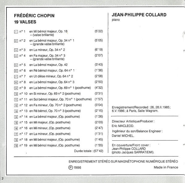 Frédéric Chopin – Jean-Philippe Collard : 19 Valses (CD, Album)