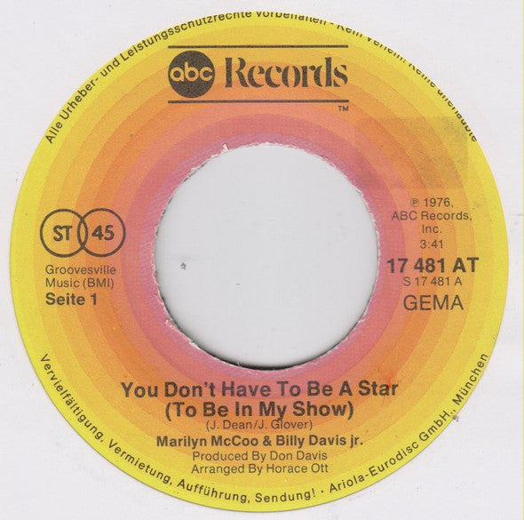 Marilyn McCoo & Billy Davis Jr. : You Don't Have To Be A Star (7", Single)