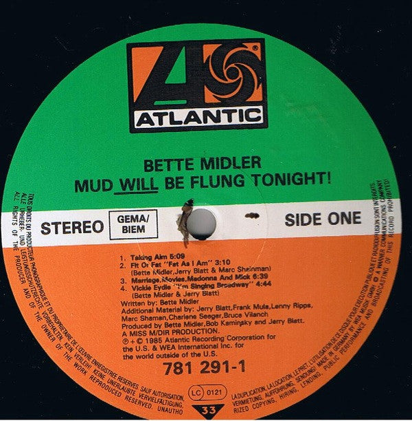 Bette Midler : Mud Will Be Flung Tonight! (LP, Album)