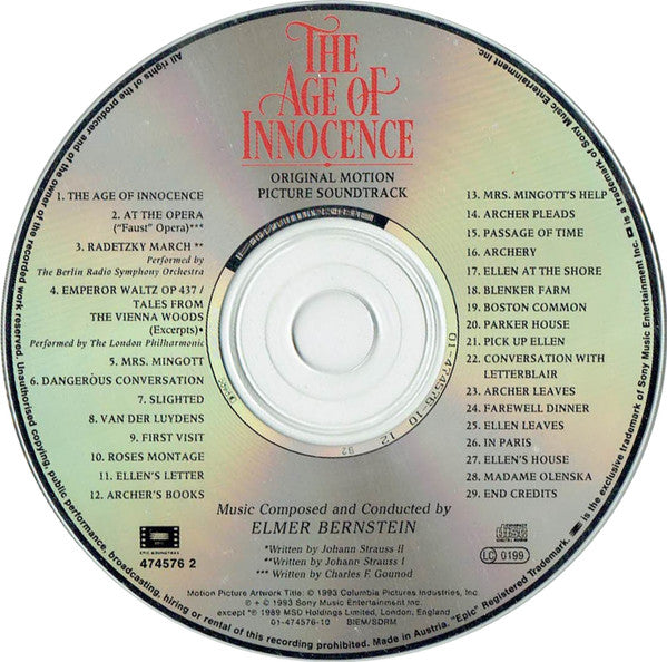 Elmer Bernstein : The Age Of Innocence (Original Motion Picture Soundtrack) (CD, Album)