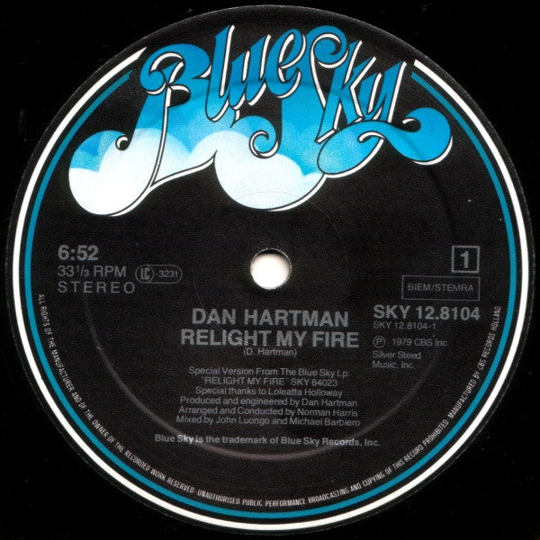 Dan Hartman : Relight My Fire (12", Maxi, P/Mixed)