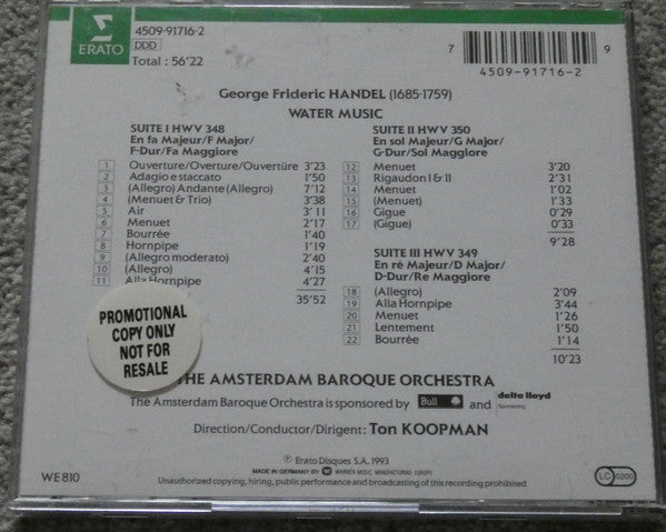 Georg Friedrich Händel - The Amsterdam Baroque Orchestra, Ton Koopman : Water Music  (CD)