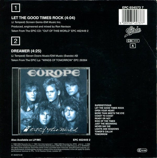 Europe (2) : Let The Good Times Rock (7", Single)