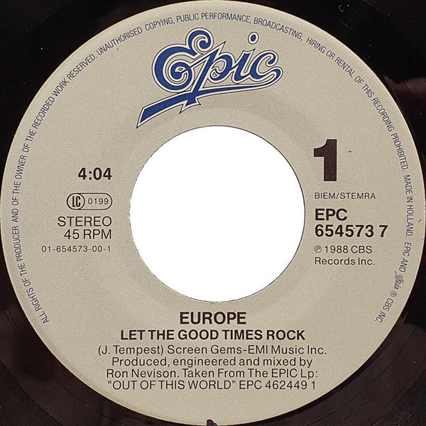 Europe (2) : Let The Good Times Rock (7", Single)