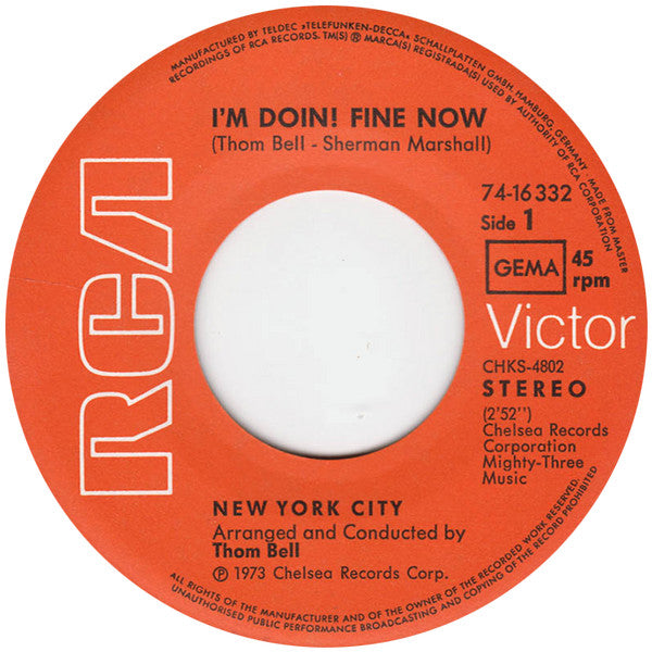New York City : I'm Doin' Fine Now / Ain't It So (7", Single)