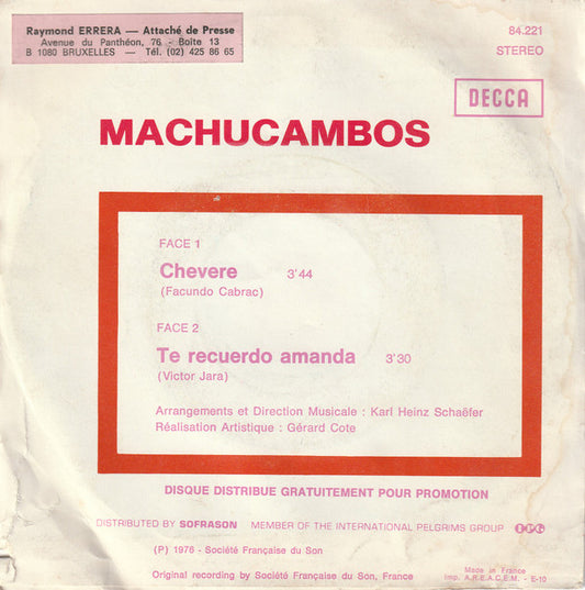 Los Machucambos : Chevere / Te Recuerdo Amanda (7", Single, Promo)