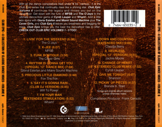 Various : Club Epic (A Collection Of Classic Dance Mixes) Volume 6 (CD, Comp, RM)