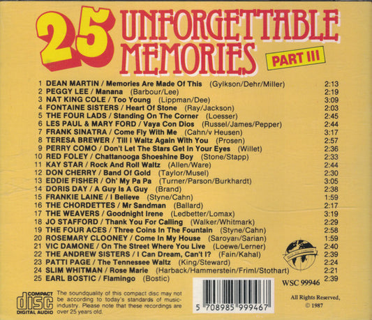 Various : 25 Unforgettable Memories Part III (CD, Comp)