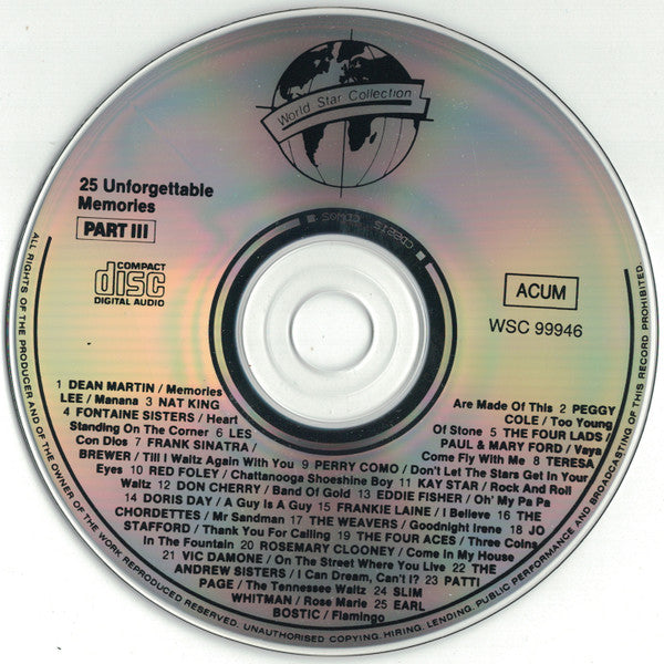 Various : 25 Unforgettable Memories Part III (CD, Comp)