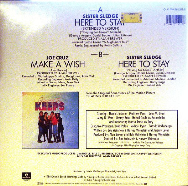 Sister Sledge / Joe Cruz : Here To Stay ("Playing For Keeps" Anthem) (12")