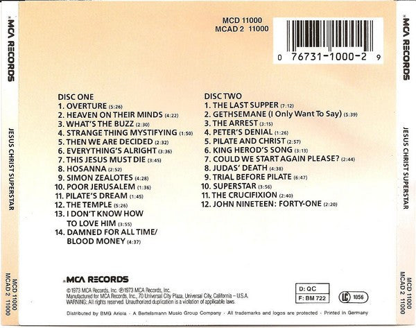 Various : Jesus Christ Superstar (The Original Motion Picture Sound Track Album) (2xCD, Album, RE)