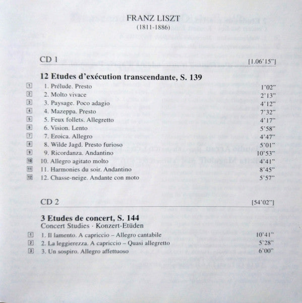 Franz Liszt - Claudio Arrau, Nikita Magaloff : The Complete Etudes (2xCD, Comp, RE, RM)