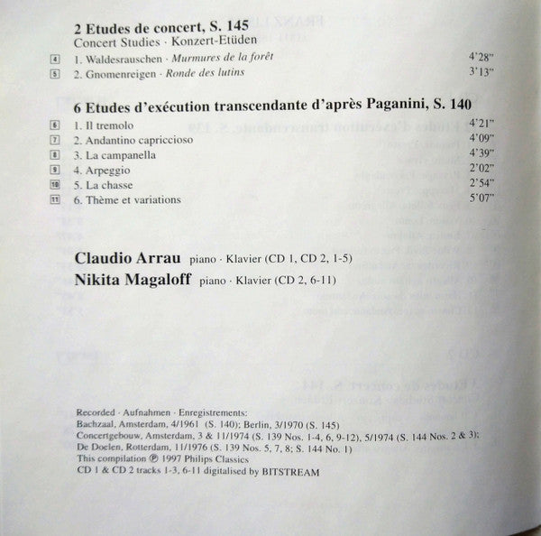 Franz Liszt - Claudio Arrau, Nikita Magaloff : The Complete Etudes (2xCD, Comp, RE, RM)