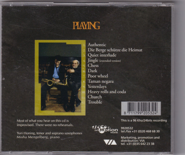 Yuri Honing & Misha Mengelberg : Playing (CD, Album)